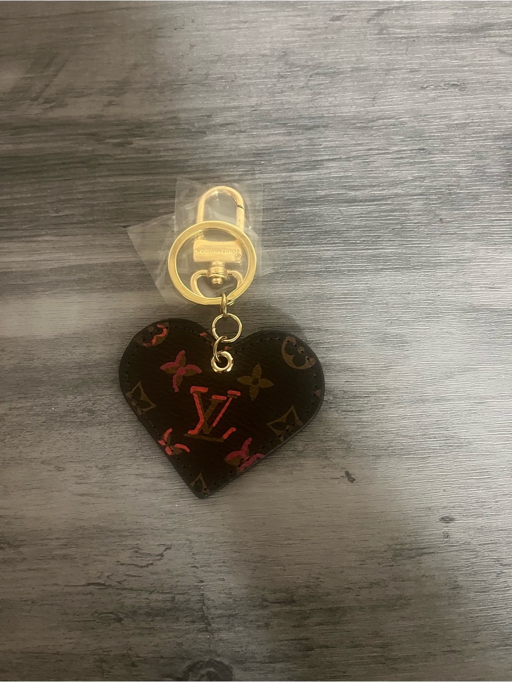 Brown Monogram Heart Key Charm with Pink Script - Picture 3 of 4
